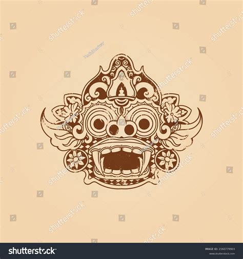 Vektor Stok Balinese Barong Mask Grunge Texture Vector Tanpa Royalti