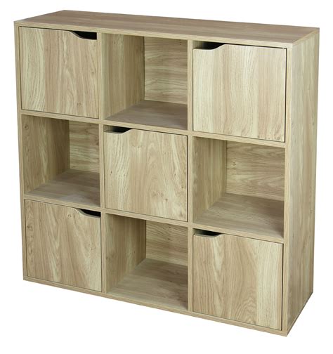9 Cube Wood Storage Shelf With Doors Natural