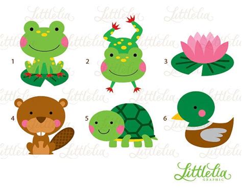 Pond Friend Clipart Frog And Turtle Clipart Pond Animal 15003 Etsy