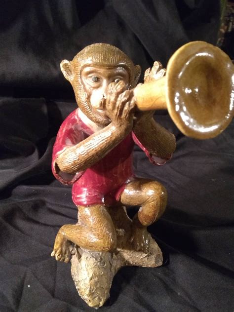 Monkey Clay Pottery Vintage Monkey Playing Horn Statue Etsy