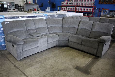 Grey Reclining Sectional Sofa With Consolecup Holders