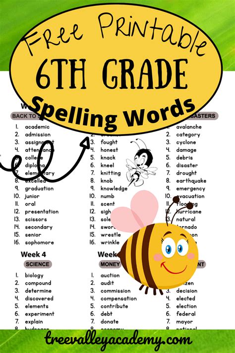 36 Printable Weekly Spelling Words For Grade 6 Grouped By Themes To