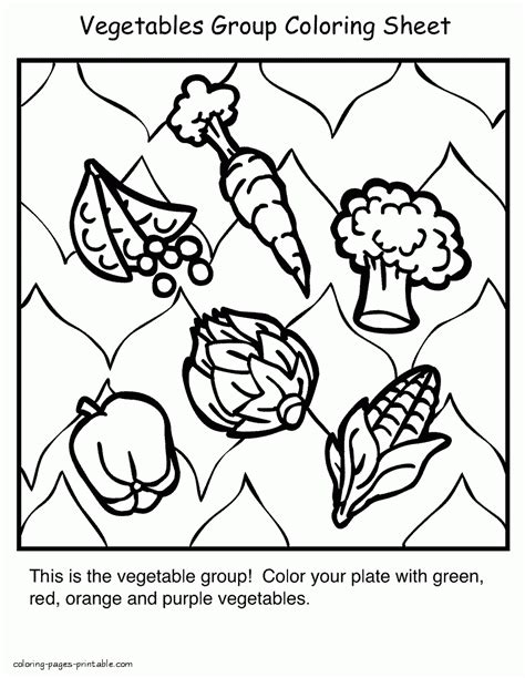 The fruit food group is the red part of the new myplate and the food pyramid. Healthy food coloring pages. Vegetables group || COLORING ...