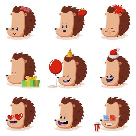 Premium Vector Cute Hedgehogs Set Isolated Vector Cartoon Character