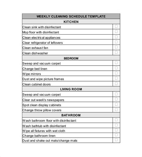 sample weekly schedule templates sample templates