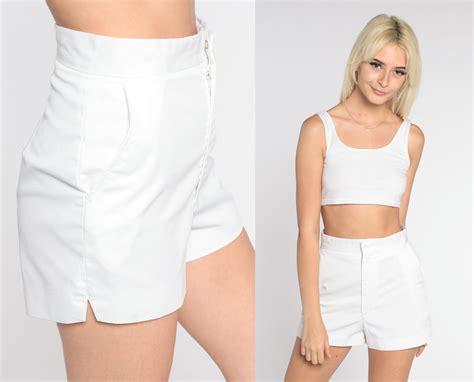 white shorts 80s high waisted mom trouser shorts retro plain preppy basic summer short shorts