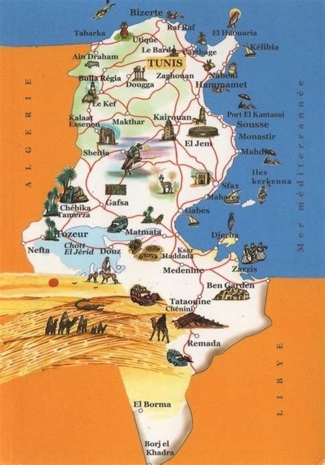 Carte De La Tunisie Touristique Sousse Tunisia Gafsa