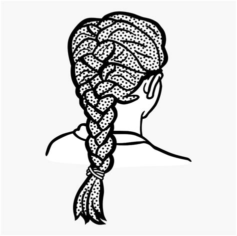 French Braid Lineart Hair Black And White Clipart Hd Png Download