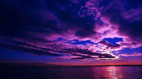 Download Cloudy Purple Night Sky Near Sunset Wallpaper