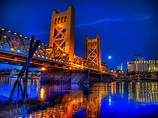 Bilder von Kalifornien USA Sacramento Brücken Fluss Nacht Städte