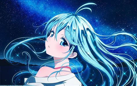 Night Blue Eyes Blue Hair Denpa Onna To Seishun Otoko Touwa Erio Skyscapes Anime Girls Wallpaper