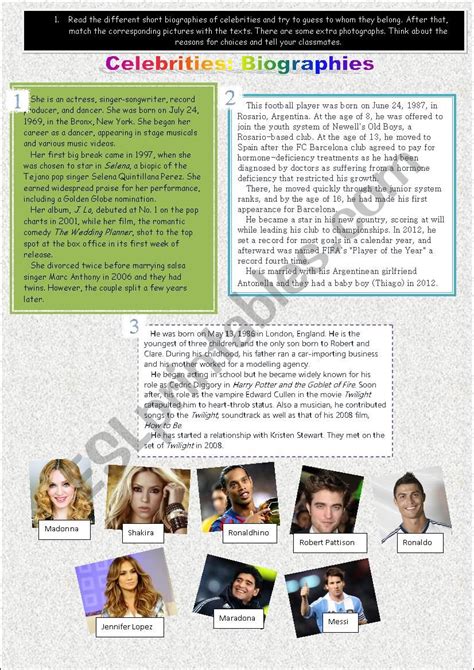 Celebrities´ Biographies Esl Worksheet By Eliana28