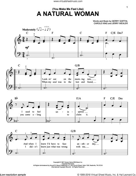 aretha franklin you make me feel like a natural woman sheet music for piano solo