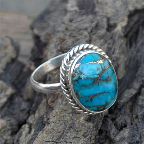 Blue Copper Turquoise Gemstone Ring 925 Sterling Silver Ring Etsy
