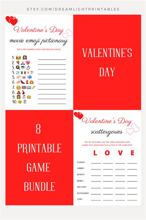 8 Printable Valentines Day Games Valentine S Day Party Etsy Valentine S Day Games