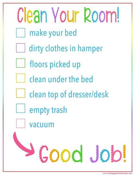 Printable Kids Cleaning Checklist Bedroom Cleaning Checklist Room