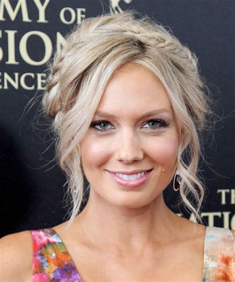 Melissa Ordway Casual Curly Updo Braided Hairstyle Light Blonde Champagne Trendy Wedding