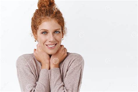 Close Up Feminine Tender And Sensual Redhead Curly Woman With Messy