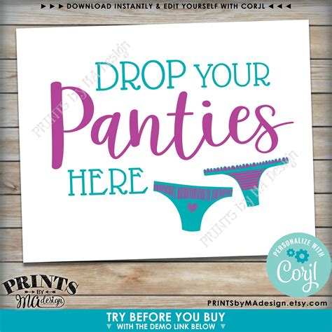 Drop Panties Here Panty Game Bridal Shower Bachelorette Party Game Idea Diy Printable 8x10