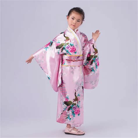 110 150cm Children Girls Japanese Traditional Costumes Kimono Dress