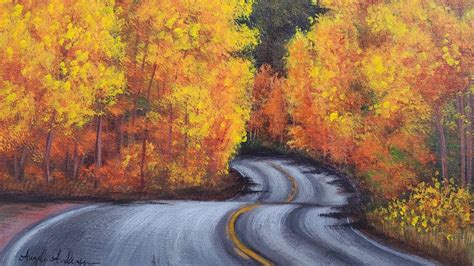 Autumn Roadway Acrylic Painting Live Tutorial Youtube