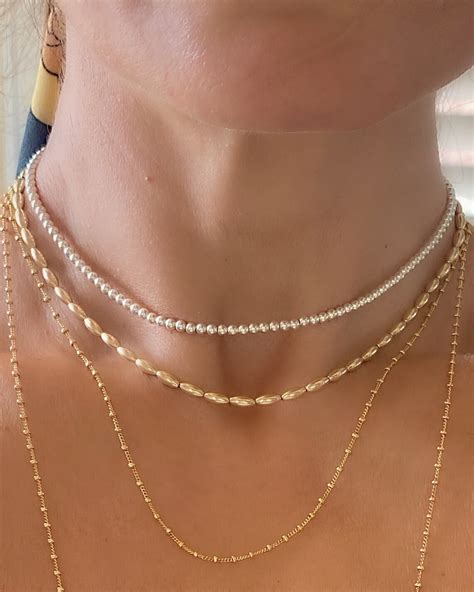 Gold Bead Choker Necklace Oval Gold Beaded Necklace 14K Etsy