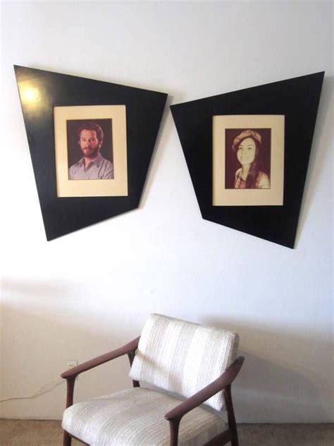 2 Large Vintage Geometric Mid Century Modern Atomc Picture Frames Wall