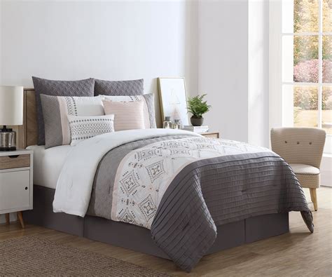 Vcny Home Blush Grey Phillip 8 Piece Pieced Embossed Bedding Comforter Set