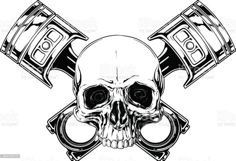 Graphic Human Skull With Crossed Car Piston Vector Stock
