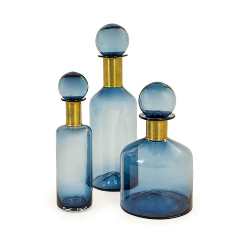 Blue Glass Bottle Set Richard Grafton Interiors