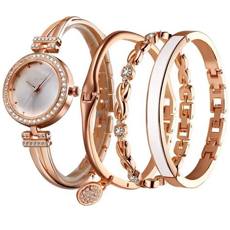 4 piece set watch bracelet for women with gemstones