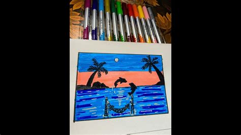Sunset Drawing With Brush Pen🐬☀️🎨 Youtube