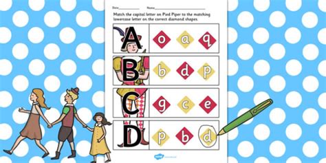 The Pied Piper Themed Capital Letter Matching Worksheet Letter