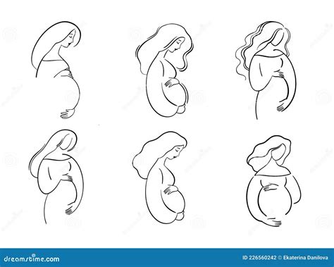 Set Of Beautiful Pregnant Women Hand Drawn Illustration Elegant