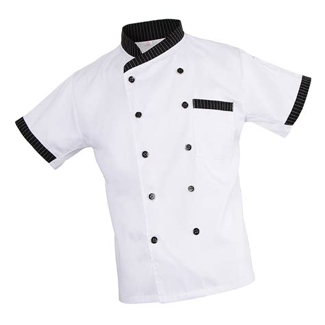 Stripe Chef Jacket Catering Uniform Short Sleeve Executive Chef Coat