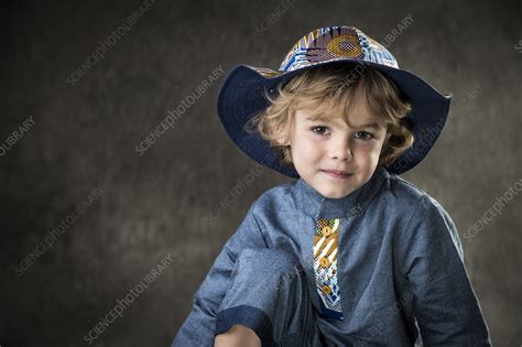 Little Boy In A Denim Shirt And Hat Stock Image F0337968 Science