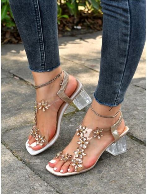 Buy Shein Rhinestone Decor Chunky Heeled Sandals Online Topofstyle