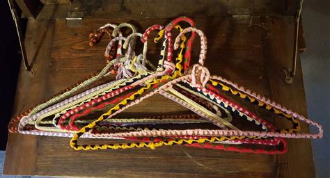 Set Of 10 Vintage Yarn Covered Grandma Hangers Crocheted Etsy