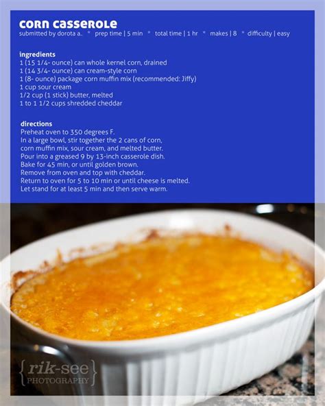 Remove casserole dish and add creamed corn, kernel corn, corn muffin mix and sour cream. Corn Casserole with Jiffy Mix | Recipes | Pinterest | The cheese, Back to and Thanksgiving