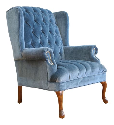 Vintage Blue Navy Tufted Velvet Wingback Chair 6788