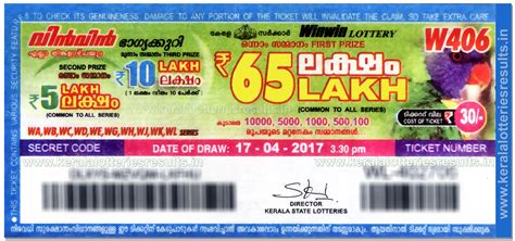 There are 5 prize structures and 12 series in this ticket. Kerala Lottery Result Today ; 17-04-2017 Win-Win Lottery ...