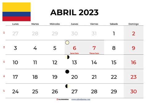 Descargar Calendario Abril 2023 Colombia Para Imprimir
