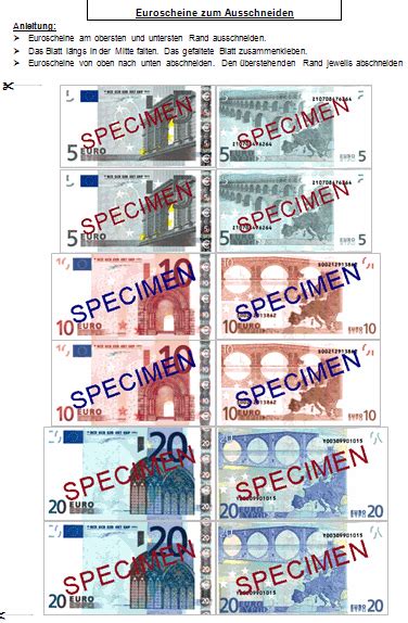Euromünzen und geldscheine spielgeld zum ausdrucken deutsch. Spielgeld und Rechengeld zum Drucken und Ausschneiden
