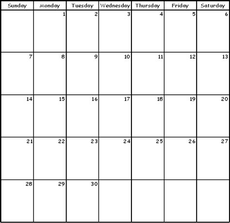 Printable 30 Day Calendar Template Printable Templates