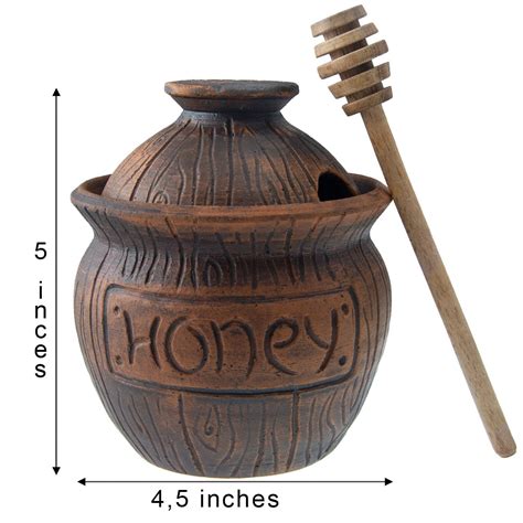 Honey Jar With A Dipper Ceramic Honey Pot Made Out Of Solid Clay Piece Honey Container And A