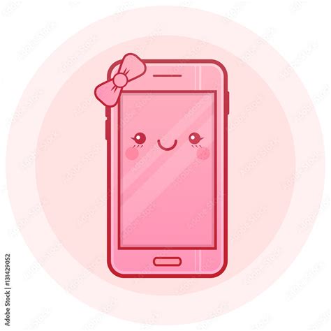 Cute Smartphone Vector Icon Kawaii Cheerful Pink Mobile Cartoon