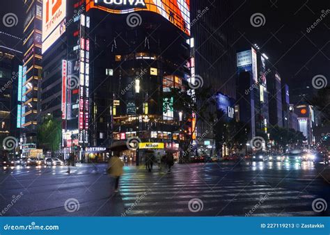 Ginza Avenue At The Night Lighting Tokyo Japan Editorial Stock Photo