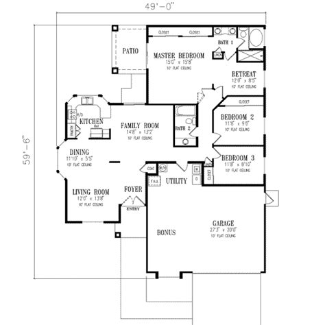Adobe Southwestern Style House Plan 3 Beds 2 Baths 1544 Sqft Plan