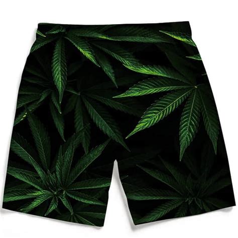 Realistic Mary Jane Weed 420 Kush Leaves Mens Beach Shorts