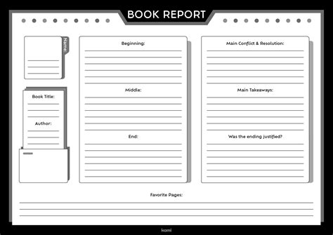Book Report Template Black And White For Teachers Perfect For Grades